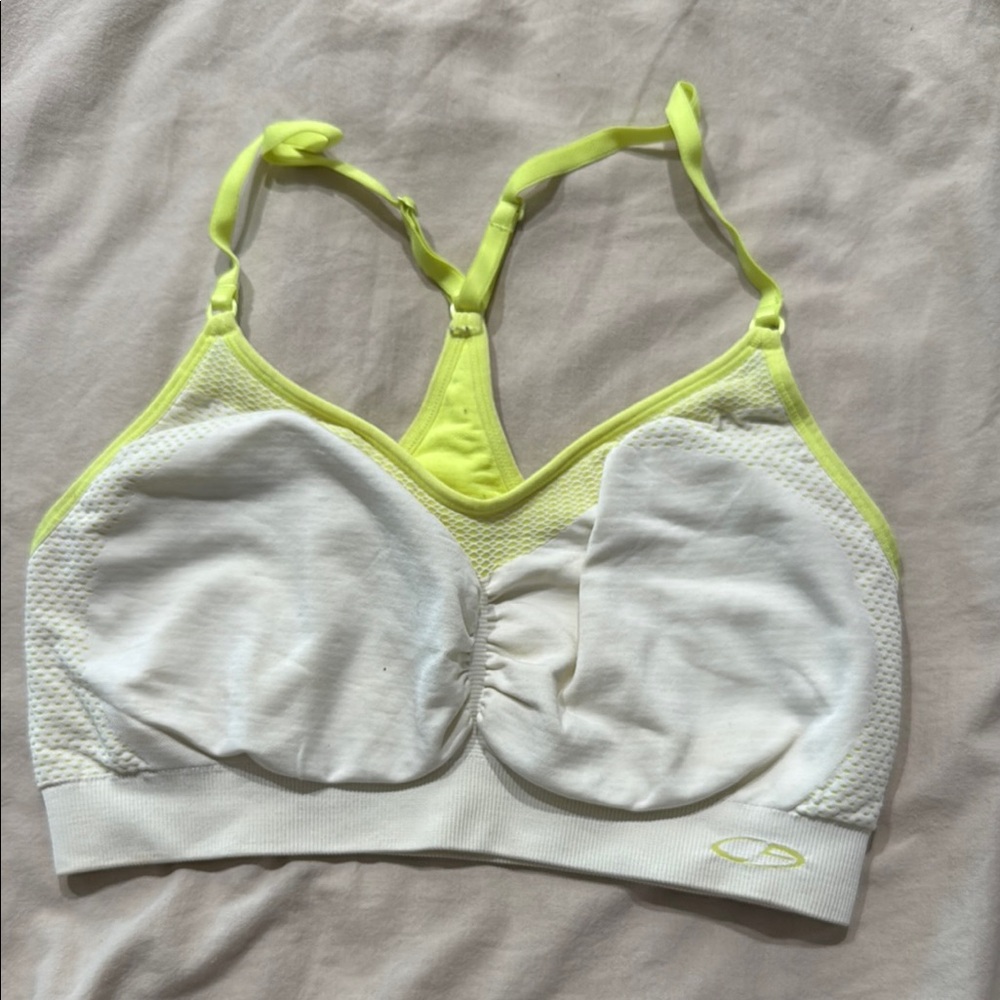 Champion White and Yellow Sports Bra Moisture-Wicking Seamless Design